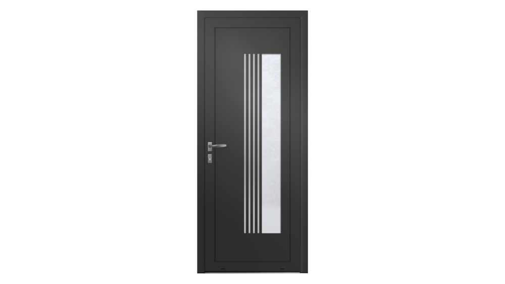 Porte d'entrée PVC parclosé Lena Porte d'entrée grise avec décor vitrée départ du centre vers la droite de celle-ci